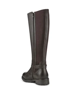 Marron - Bottes longues Pavers Wide Fit en cuir élastique