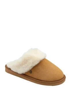Marron - Dunlop Chaussons mules en faux daim col en fourrure