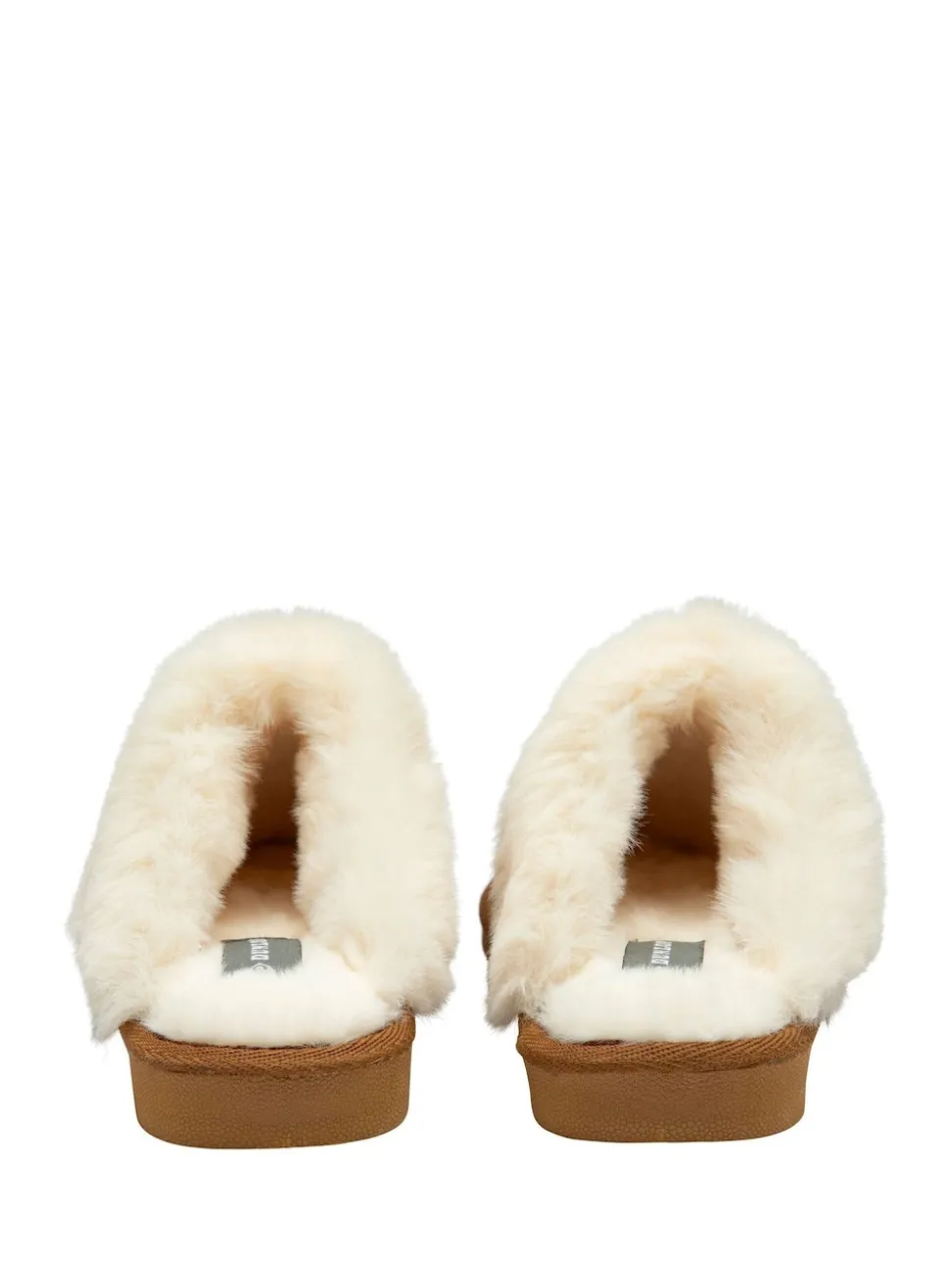 Marron - Dunlop Chaussons mules en faux daim col en fourrure