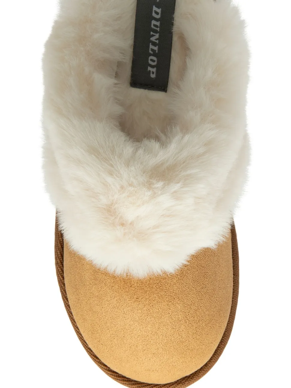Marron - Dunlop Chaussons mules en faux daim col en fourrure