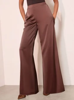 Marron - Friends Like These Pantalons Satin Jambe large