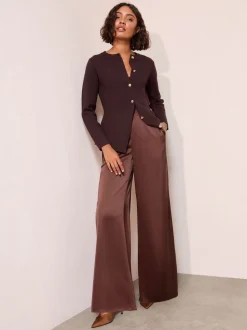 Marron - Friends Like These Pantalons Satin Jambe large