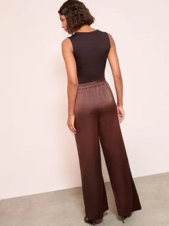 Marron - Friends Like These Pantalons Satin Jambe large