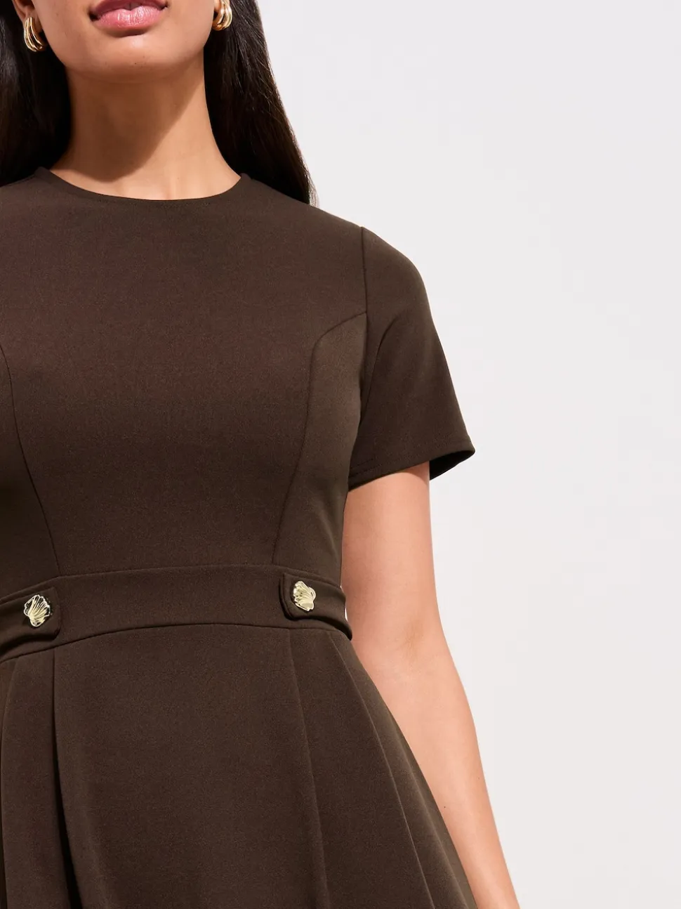 Marron - Friends Like These Tab Detail Manches courtes Mi-long habillé Robe