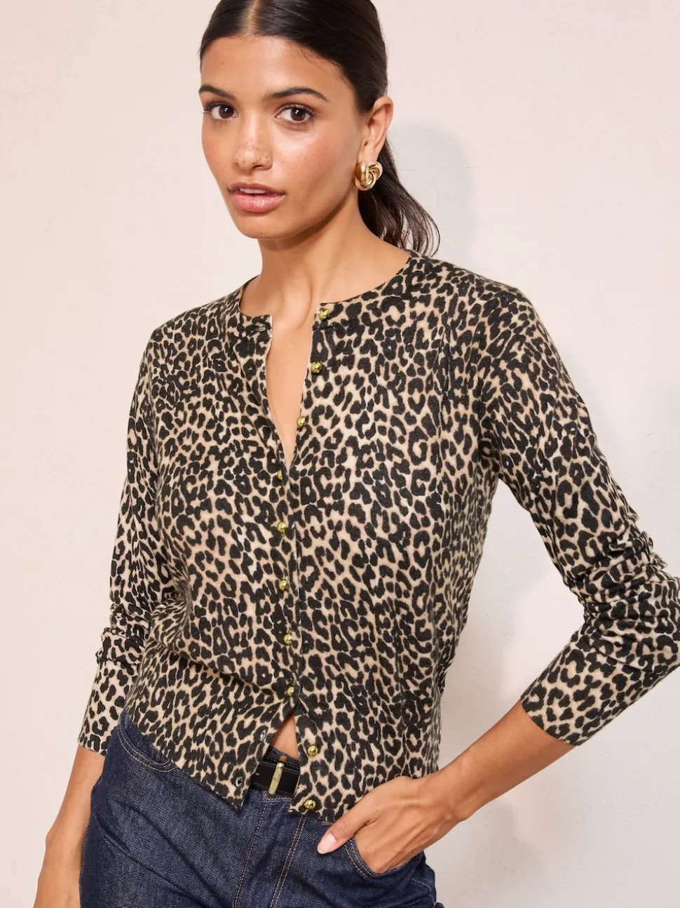 Marron - Friends Like These Animal Cardigan boutonné dôme