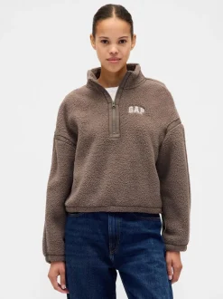 Marron - Gap Polaire raccourcie oversize en sherpa à demi-fermeture éclair