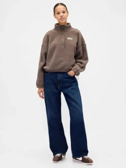 Marron - Gap Polaire raccourcie oversize en sherpa à demi-fermeture éclair