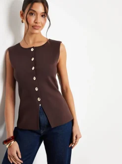 Marron - Gilet Threadbare en maille côtelée
