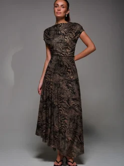 Marron - Jolie Moi Robe Midaxi asymétrique drapée à col coupé