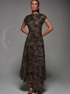 Marron - Jolie Moi Robe Midaxi asymétrique drapée à col coupé