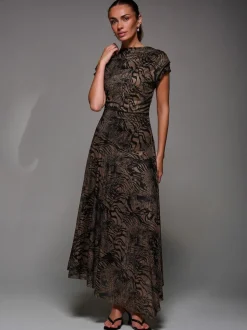 Marron - Jolie Moi Robe Midaxi asymétrique drapée à col coupé