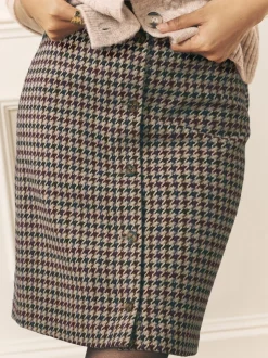 Marron - Jupe courte à carreaux Laura Ashley Dogtooth en laine