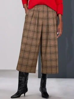 Marron - Jupe-culotte élégante à carreaux