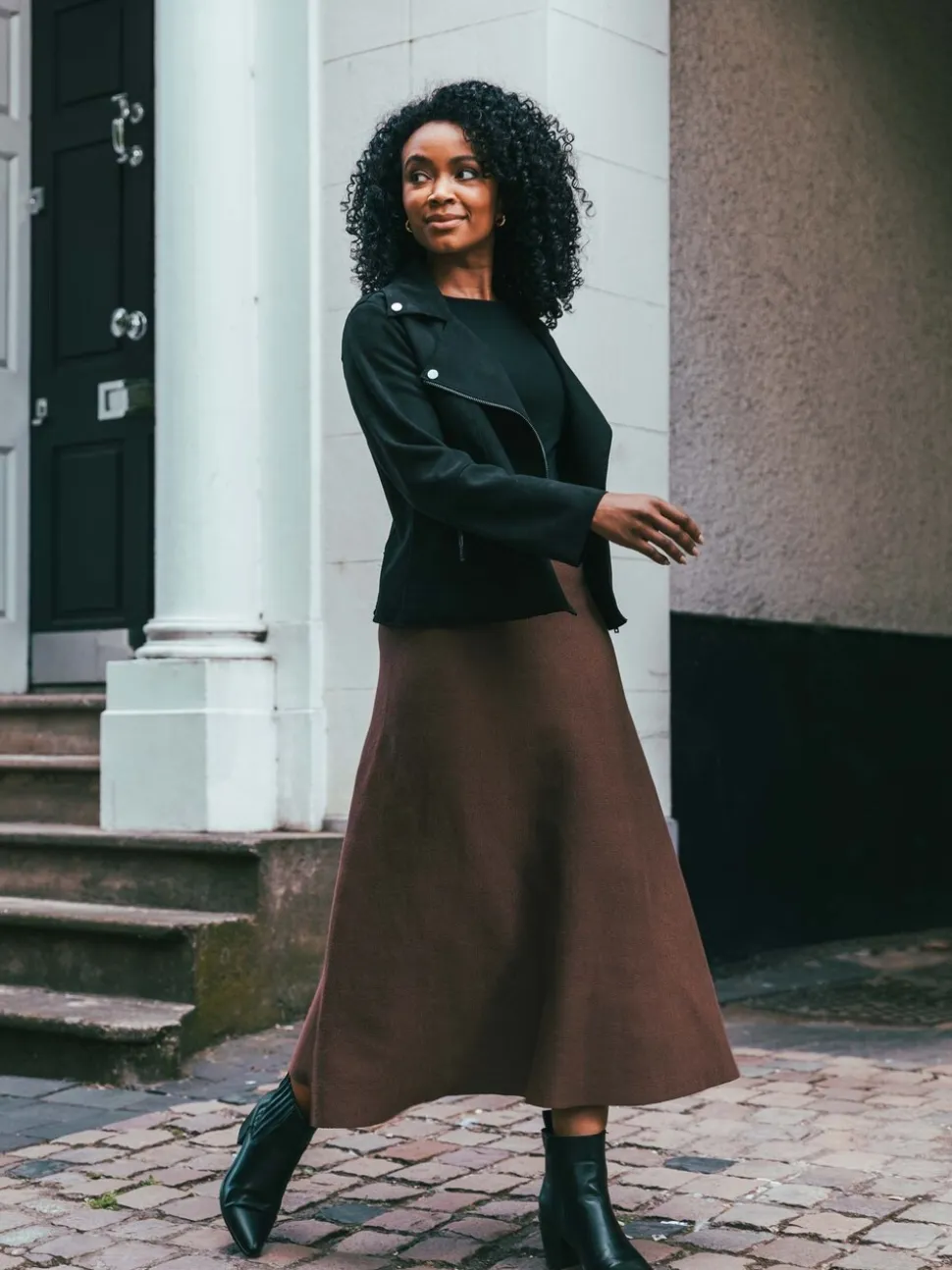 Marron - Jupes Roman en maille à taille extensible mi-longues