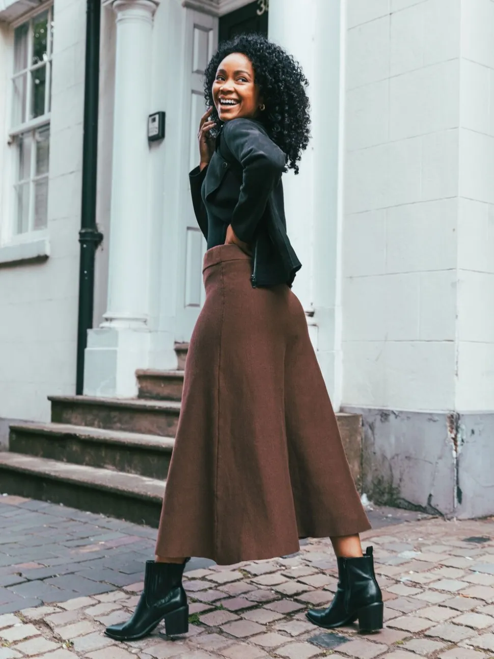 Marron - Jupes Roman en maille à taille extensible mi-longues
