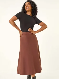 Marron - Jupes Roman en maille à taille extensible mi-longues