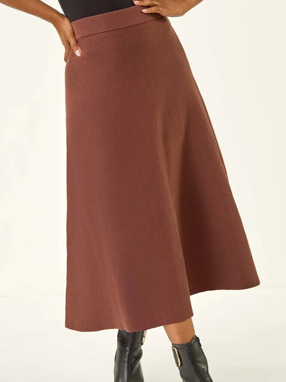 Marron - Jupes Roman en maille à taille extensible mi-longues