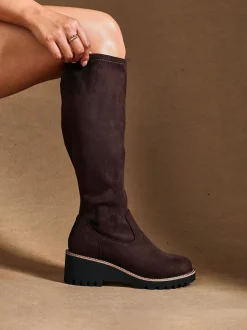 Marron - Linzi Bottes compensées hautes extensibles