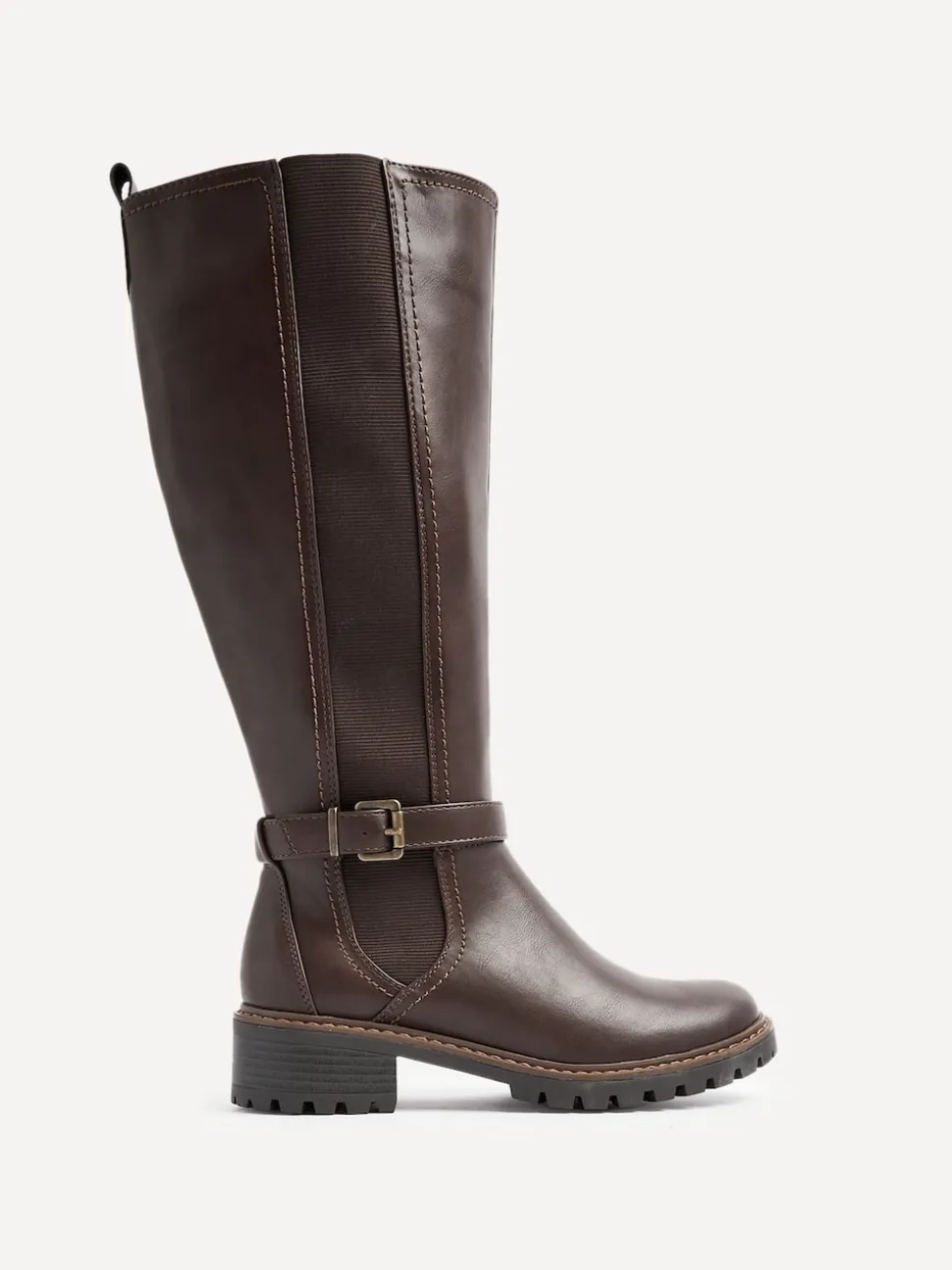 Marron - Linzi Bottes dorées à tige haute avec panneau latéral extensible et boucle