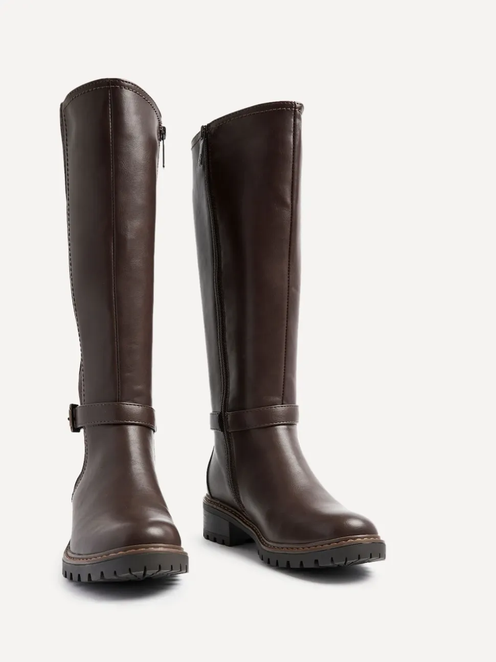 Marron - Linzi Bottes dorées à tige haute avec panneau latéral extensible et boucle