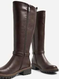 Marron - Linzi Bottes dorées à tige haute avec panneau latéral extensible et boucle