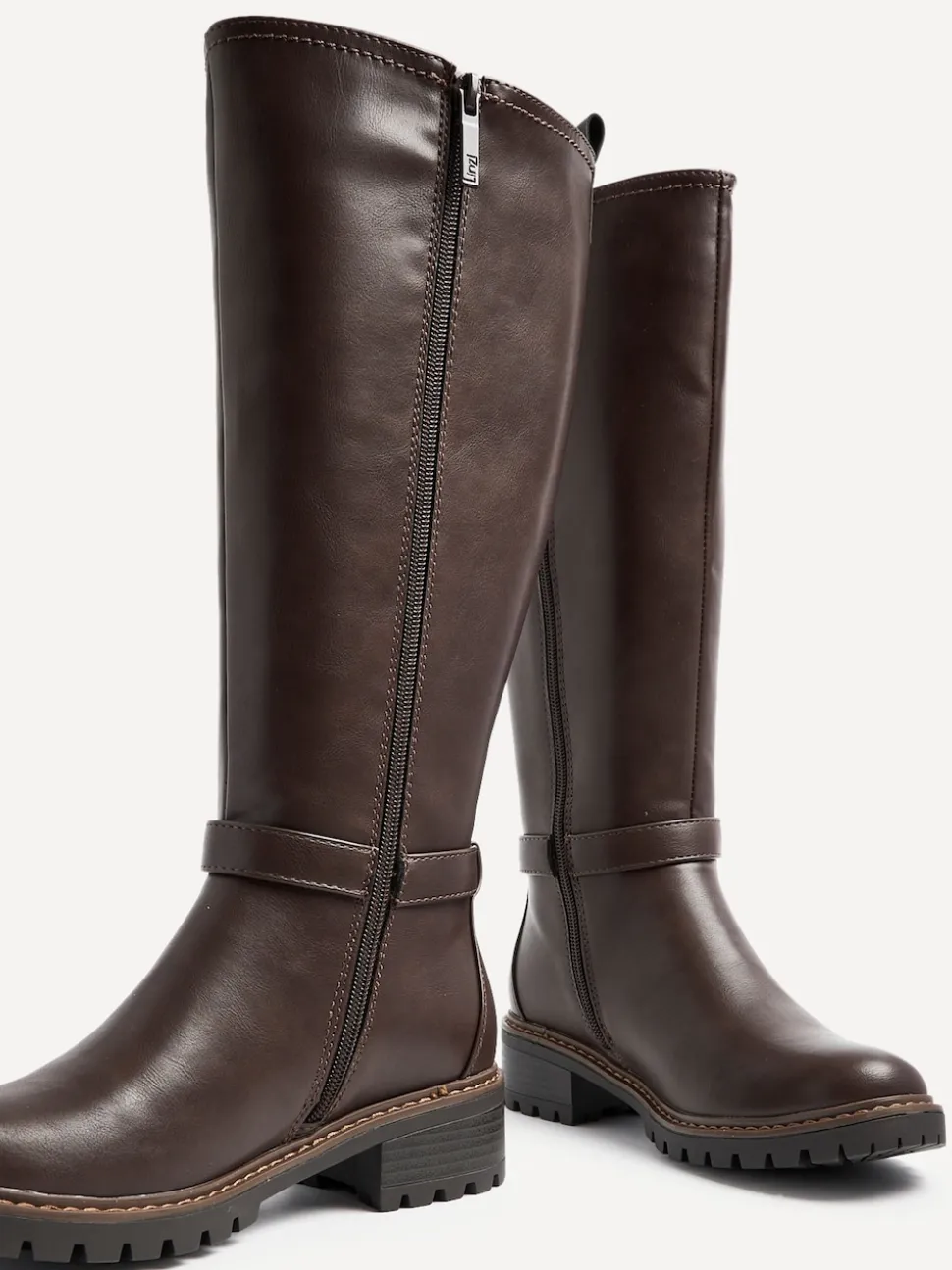 Marron - Linzi Bottes dorées à tige haute avec panneau latéral extensible et boucle