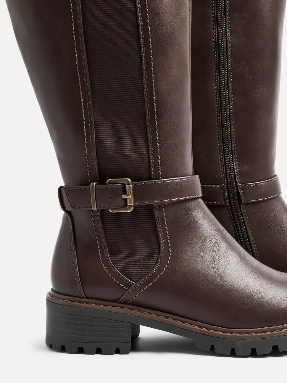 Marron - Linzi Bottes dorées à tige haute avec panneau latéral extensible et boucle