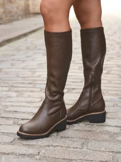 Marron - Linzi résistantes aux bottes compensées hautes stretch