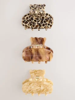 Marron - Lot de 3 mini pinces à cheveux