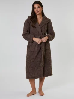 Marron - Loungeable Chunky Sherpa À capuche Midaxi Peignoirs