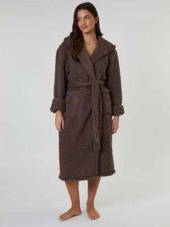 Marron - Loungeable Chunky Sherpa À capuche Midaxi Peignoirs