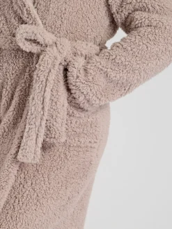 Marron - Loungeable Robe de chambre maxi sherpa de Noël avec capuche luxueuse doublée de polaire