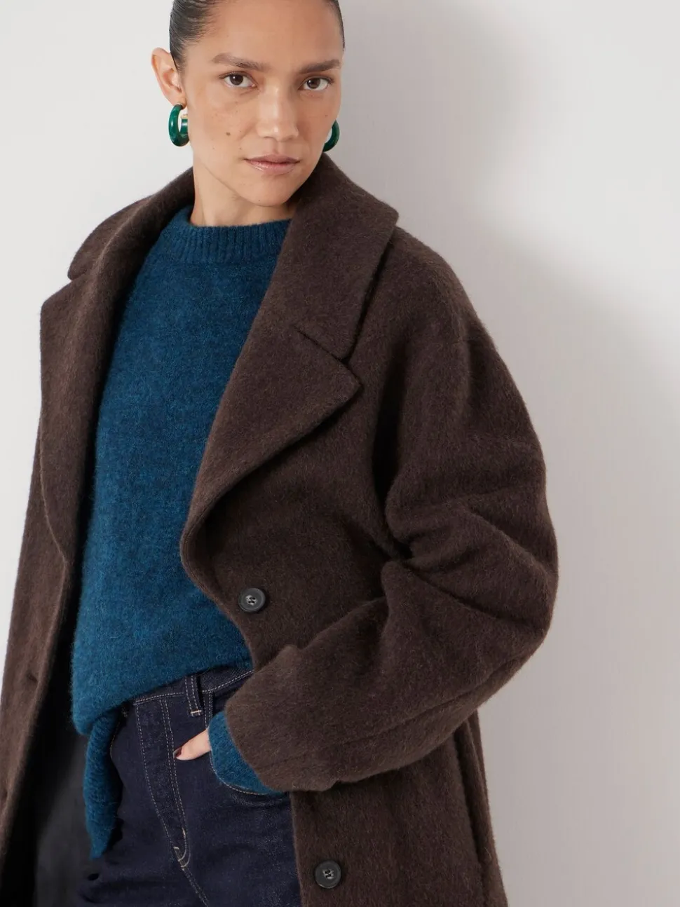 Marron - Manteau Hush Cocoon en laine italienne