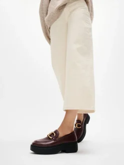 Marron - Mocassins compensés en cuir à chaîne carrée FitFlop F-Luna