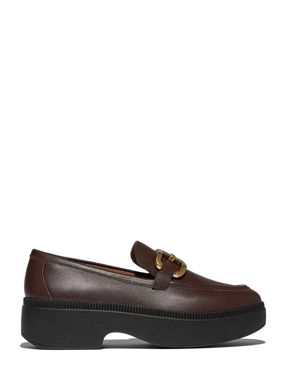 Marron - Mocassins compensés en cuir à chaîne carrée FitFlop F-Luna