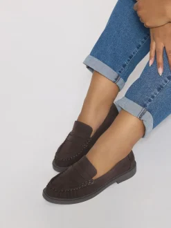 Marron - Mocassins Yours Curve froncés coupe extra-large
