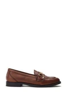 Marron - Moda in Pelle Mocassins Elarra plats avec bordure snaffle