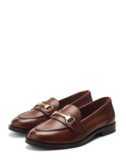 Marron - Moda in Pelle Mocassins Elarra plats avec bordure snaffle