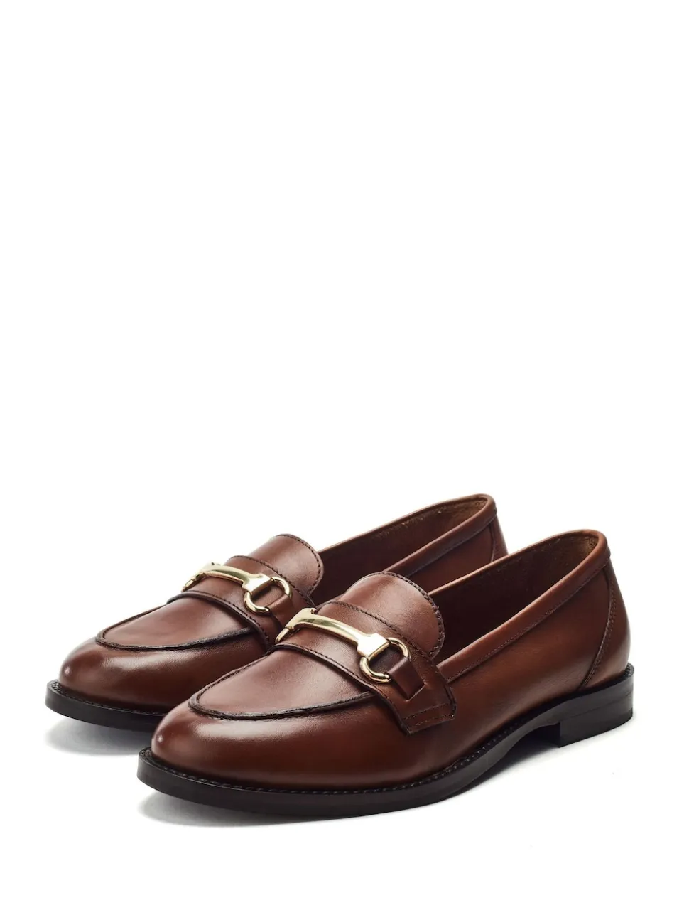 Marron - Moda in Pelle Mocassins Elarra plats avec bordure snaffle