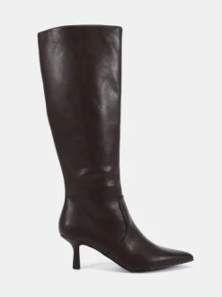 Marron - Novo Bottes au genou pointues à talon aiguille mi-hautes Grateful Wide Fit