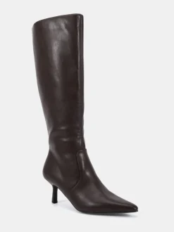 Marron - Novo Bottes au genou pointues à talon aiguille mi-hautes Grateful Wide Fit