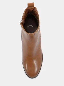 Marron - Novo Bottes Chelsea à talon carré Jessie Coupe large