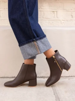 Marron - Novo Bottes Kate zippées à talons carrés et bout carré