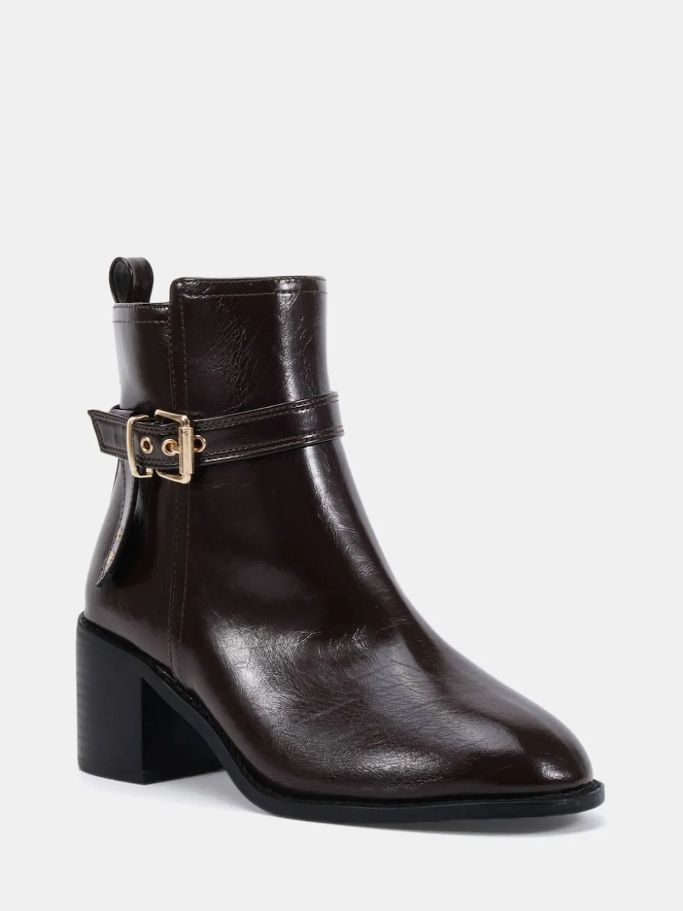 Marron - Novo bottines à boucle à talon rond en jasmin coupe large