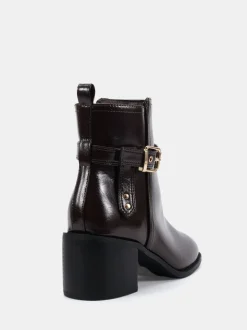 Marron - Novo bottines à boucle à talon rond en jasmin coupe large