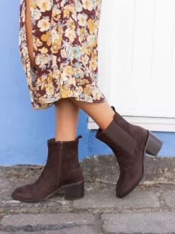 Marron - Novo bottines Juno à talon carré coupe large Chelsea
