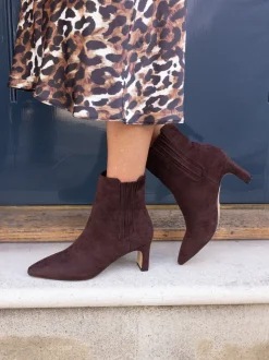Marron - Novo Bottines Kara Low Slim à talon carré Squre Point Chelsea