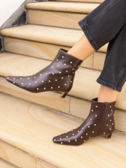 Marron - Novo bottines Kiki cloutées à talon bas