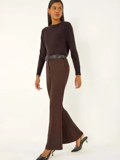 Marron - Pantalons bootcut longs extensibles Roman