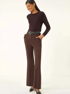 Marron - Pantalons bootcut longs extensibles Roman